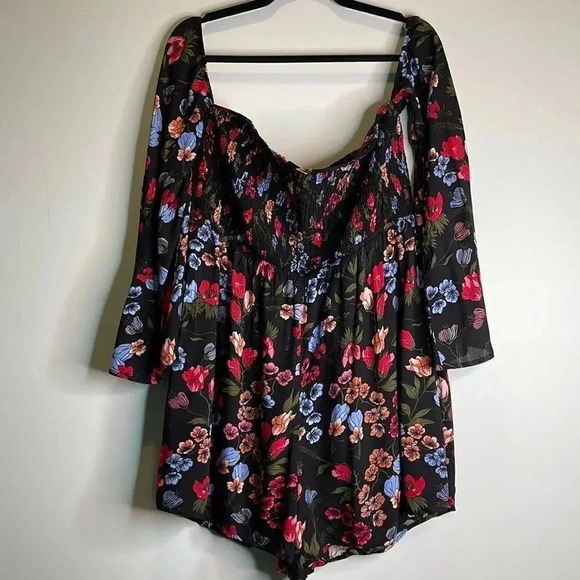 Sonsy Pants - Sonsy Black Floral Off The Shoulder Shorts Romper